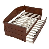 Pemberly Row Mid-Century Solid Wood Daybed with Twin Trundle in Walnut