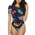 thumbnail image 1 of Balery Cartoon Dinosaur Body de cuello redondo de manga corta para mujer Tops de manga corta Tops básicos-Medium, 1 of 7