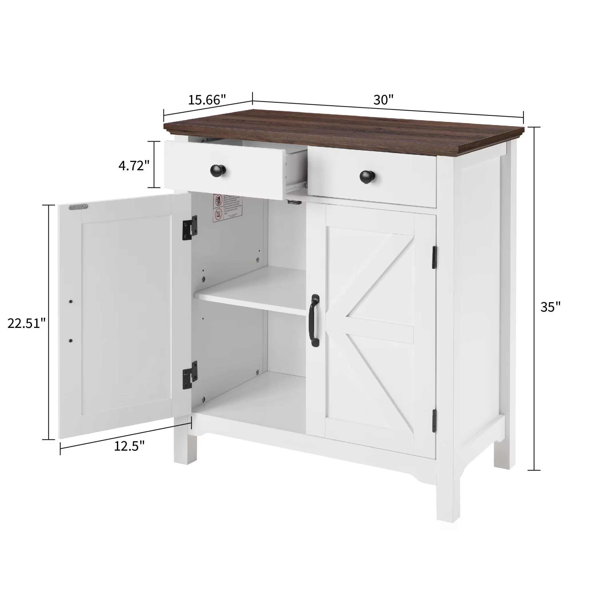 MAYEERTY Farmhouse Buffet Cabinet with 2 Drawers and Adjustable Shelf, Rustic Sideboard with Barn Door, for Kitchen, Dining Room, Entryway
