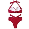 thumbnail image 5 of MSJUHEG Ribbed Swimsuit for Women,Plus Size Swimsuit for Women,Bikini Tops Full Coverage Bottoms,Bathing Suit for Women,High Waisted Swimsuits for Women,Crisscross Tie Back Bathing Suit, Red M, 5 of 8