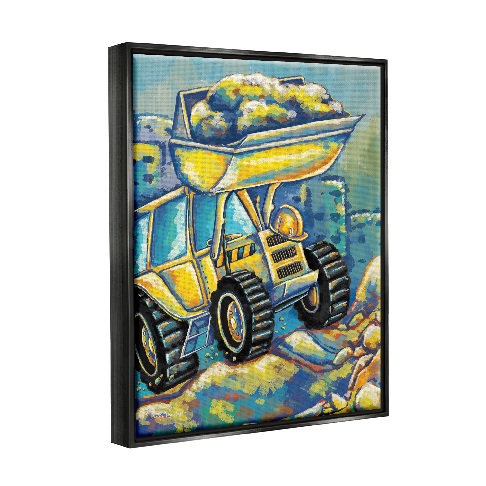 Stupell Industries Construction Vehicle Painting Transportation Painting Black Floater Framed Art Print Wall Art, 17 x 21