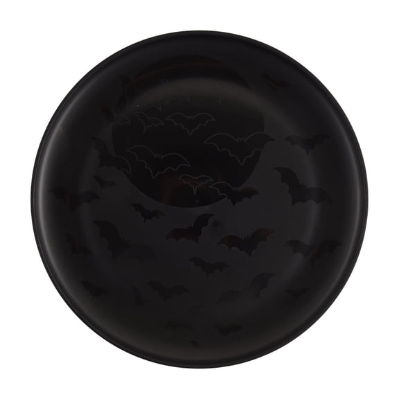 Mainstays 10.5 inch Round Plastic Etched Halloween Bats Plate, Black