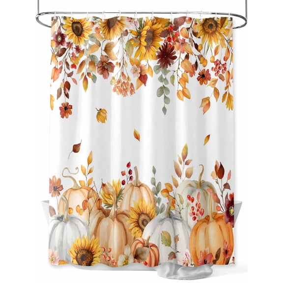 Fsddascl Orange Fall Shower Curtain Set - 72" x 78" Washable Bathtub Curtain with 12 Hooks, Thanksgiving Pumpkins Sunflower Maple Leaf Waterproof Fabric Stall Shower Curtains for Bathroom/Bathtub
