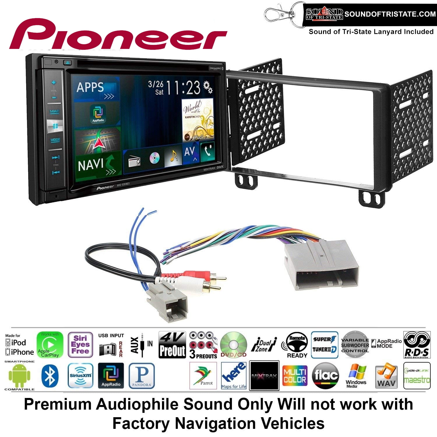 Pioneer AVIC5201NEX Double Din Radio Install Kit w/Navigation Apple