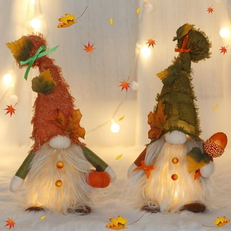 LEAQU Fall 2 Pack, Thanksgiving Buffalo Stuffed Swedish Gnomes, Tomte Swedish with Pumpkin, Fall Harvest Decorations, Thanksgiving Fall Holiday Home Decor