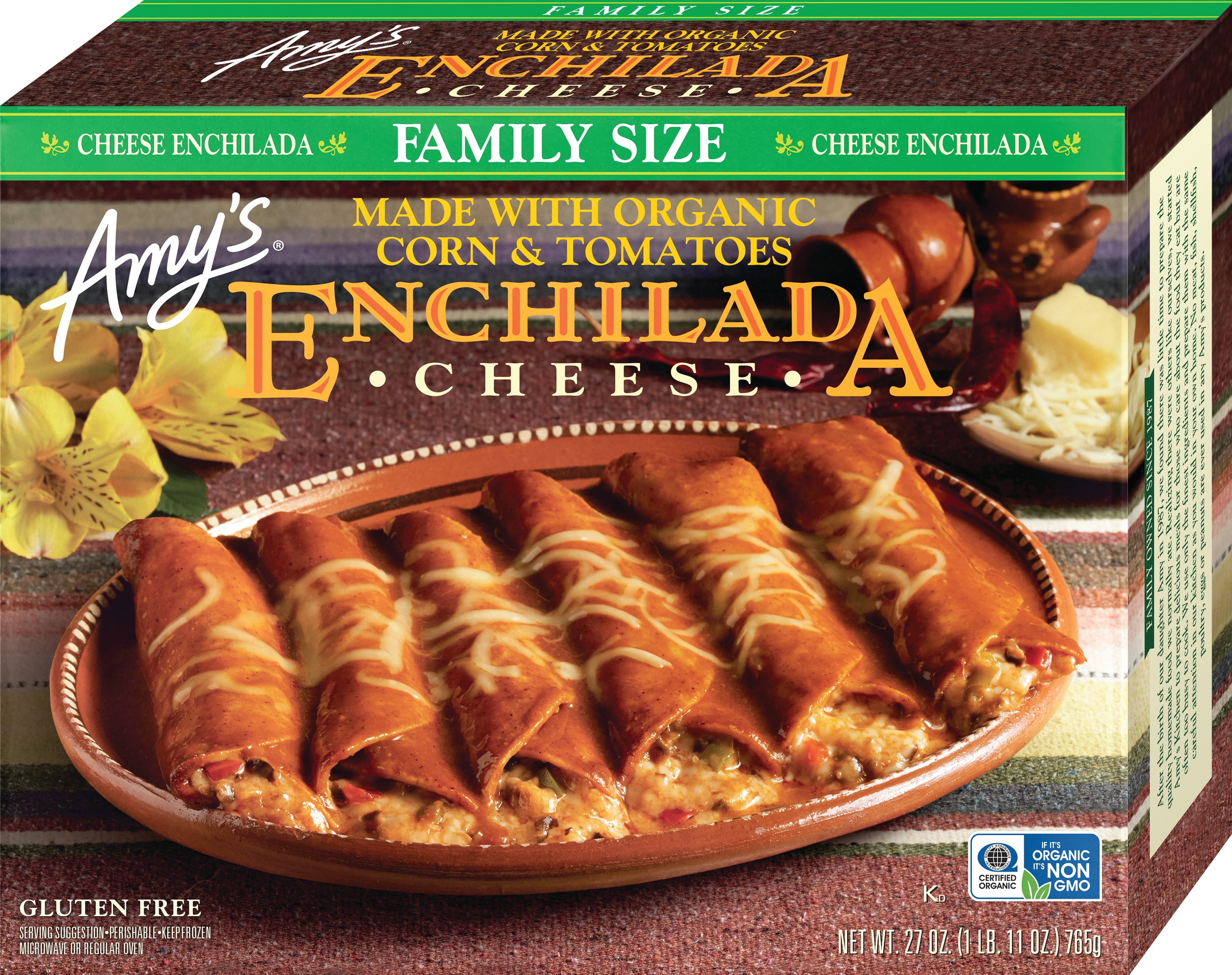 Amy's Non GMO Cheese Enchilada, Family Size, 27oz, 6 CT Box (Frozen