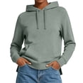 thumbnail image 3 of Josdec Drawstring Hooded Sweatshirts for Women Solid Color Long Sleeve Pullover Kangaroo Pocket Side Split Hem Casual Hoodies S-2XL, 3 of 9