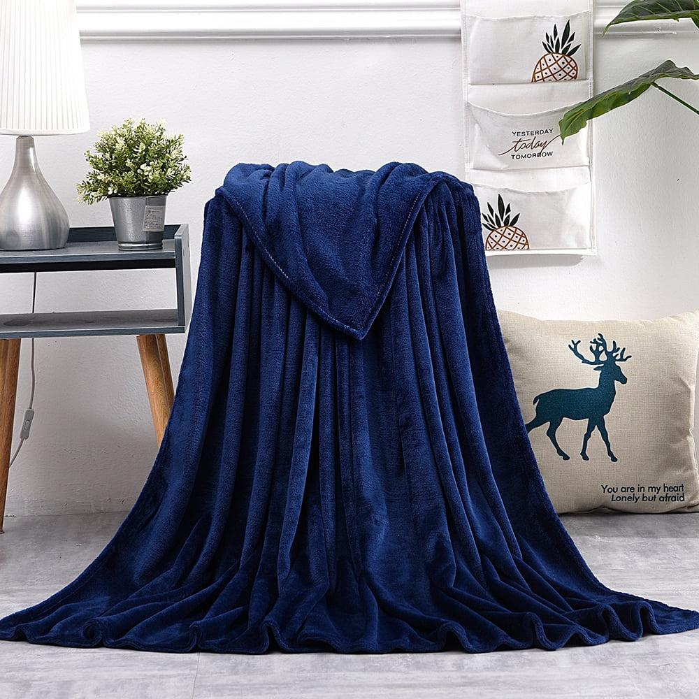Soft Mink Faux Fur Throw Fleece Warm Sofa Bed Blanket Single Double King Blue 