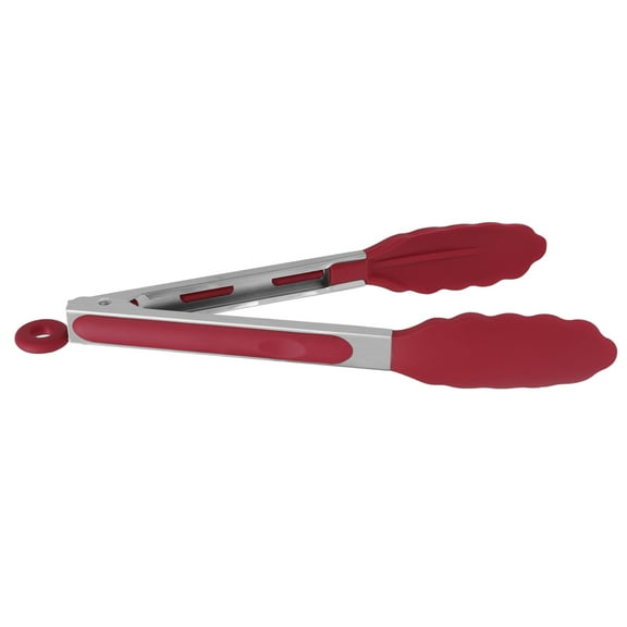 Unique Bargains Stainless Steel Kitchen Tongs Silicone Tipped Non-stick BBQ Cooking Tongs Burgundy