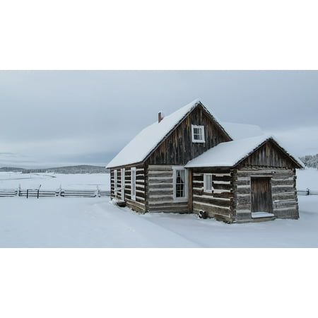 Laminated Poster Rustic Snow Winter Fence Log Cabin Cabin Log