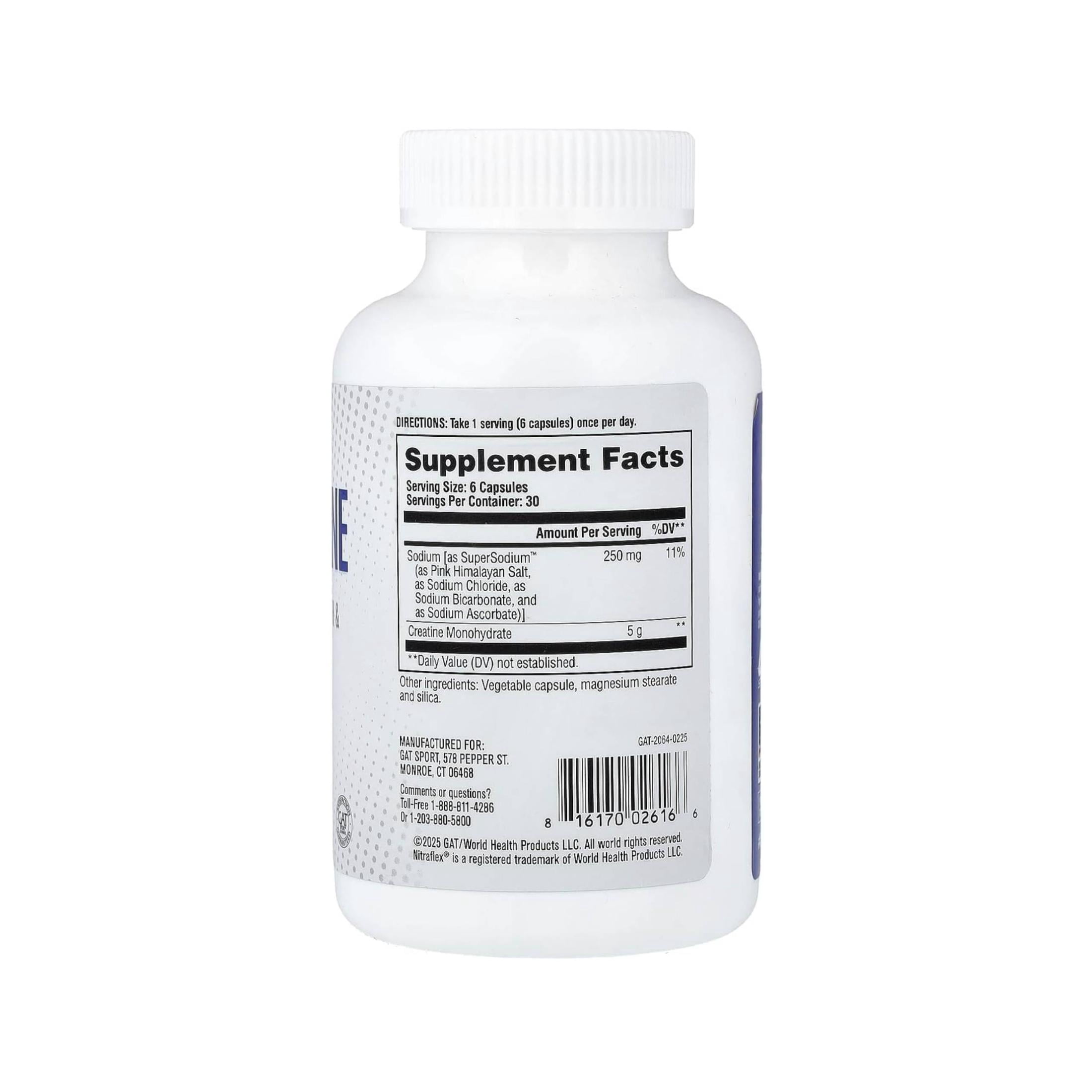 GAT SPORT Pro Creatine Capsules, Strengh, Wellness, Brain Health, Enhanced Absorption, 5 Grams, 180 Veggie Capsules