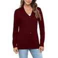 thumbnail image 3 of Uvplove Women Long Sleeve Soft Basic Knit Cardigan Sweater,Wine Red,S-3XL, 3 of 10