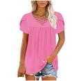 thumbnail image 5 of JSheng Womens Casual T-Shirt Plus Size New Short-sleeved V-neck Pullover Casual Solid Color Loose T-shirt Hot Pink XXXL, 5 of 5