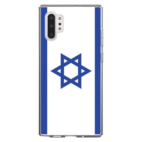 DistinctInk Clear Shockproof Hybrid Case for Galaxy Note 10 PLUS (6.8" Screen) - TPU Bumper, Acrylic Back, Tempered Glass Screen Protector - Israel Israeli Flag - Israel