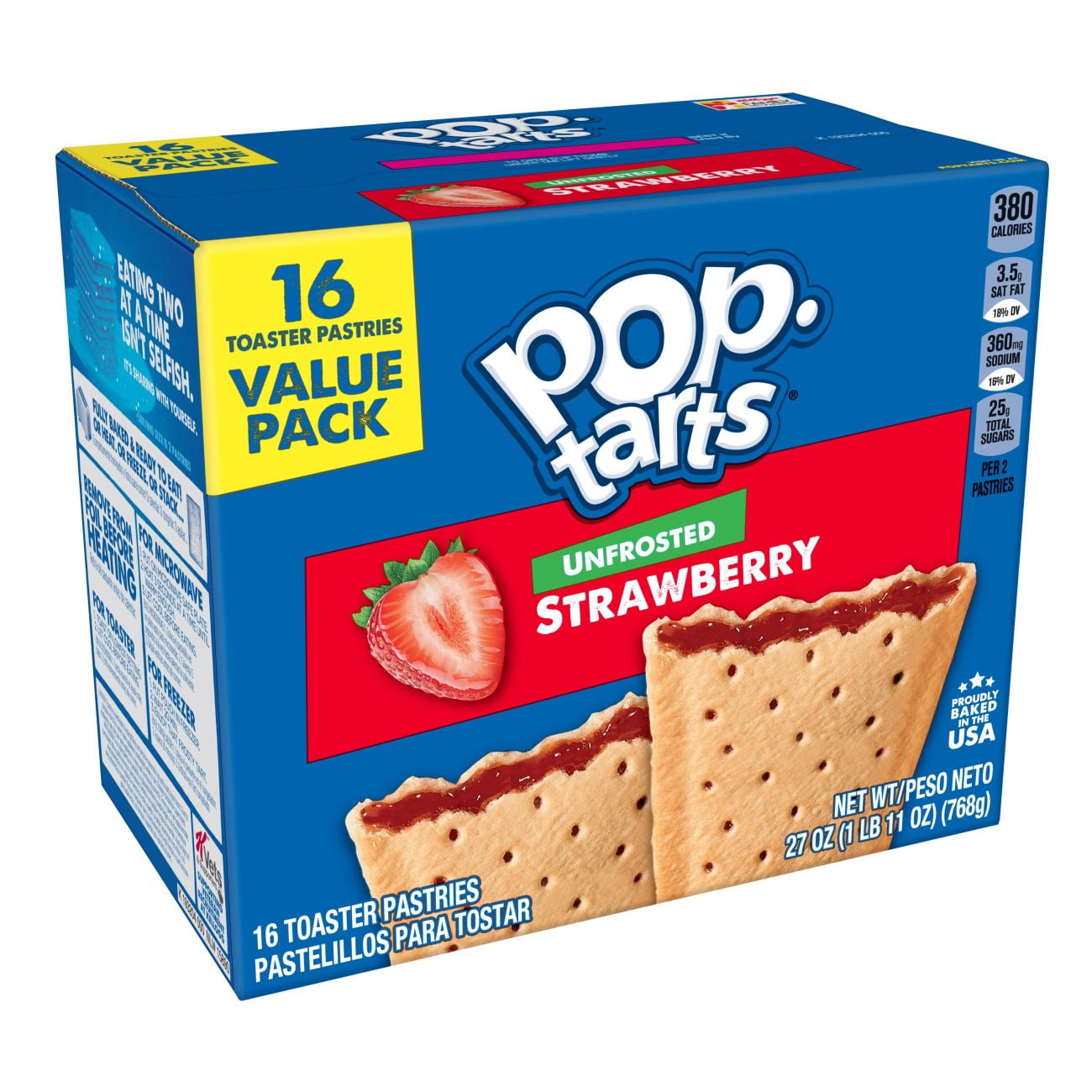 PopTarts Breakfast Toaster Pastries, Unfrosted Strawberry, Value Pack