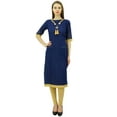 thumbnail image 2 of Bimba Women's Khadi Cotton Tunic Chic Kurta Kurti With Handmade Necklace Attached Clothing, 2 of 9