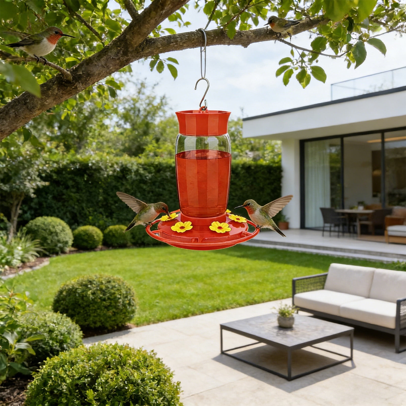 AURIGATE 2 Pcs Large Capacity Hummingbird Feeders, Hanging Outdoor Bird Feeder with 6 Flower Ports, Red