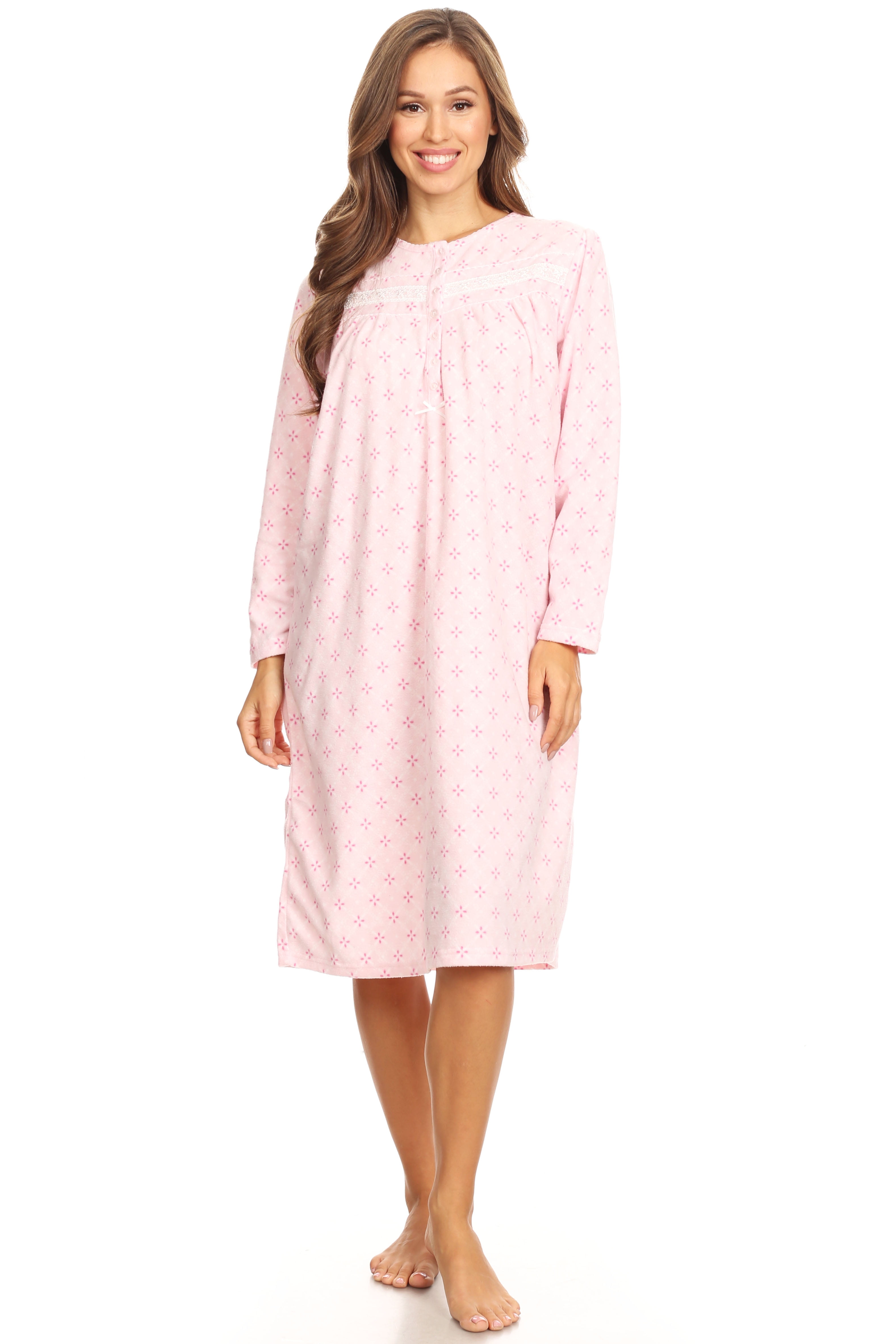 4028 Fleece Womens Nightgown Sleepwear Pajamas Woman Long Sleeve Sleep ...