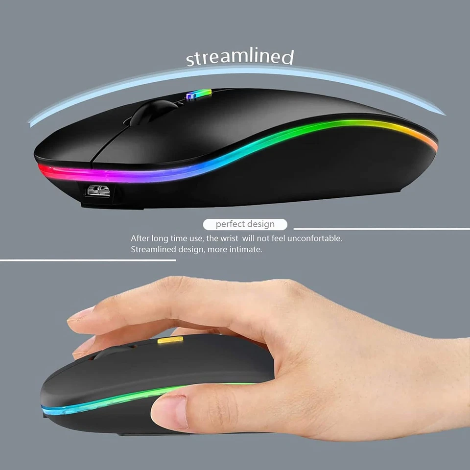 Wireless Bluetooth Mouse Rechargeable Led Silent Slim Laptop Mouse Portable(Blue