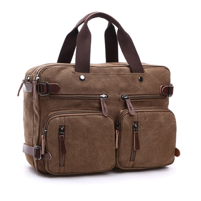 RUNROTOO Men Satchel Bag Canvas Backpack Coffee for School with Laptop Compartment 1Set