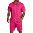 thumbnail image 2 of Men's 2 Pieces Short Sleeve Button Down Shirts and Short Set Casual Beach Vacation Summer Outfits, 2 of 6