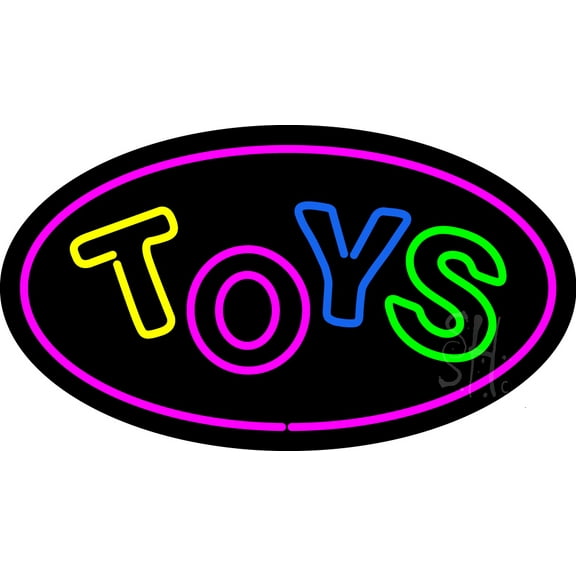 Toys Oval Purple LED Neon Sign 20 x 37 - inches, Black Square Cut Acrylic Backing, with Dimmer - Bright and Premium built indoor LED Neon Sign for wall décor, arcarde, and storefront.