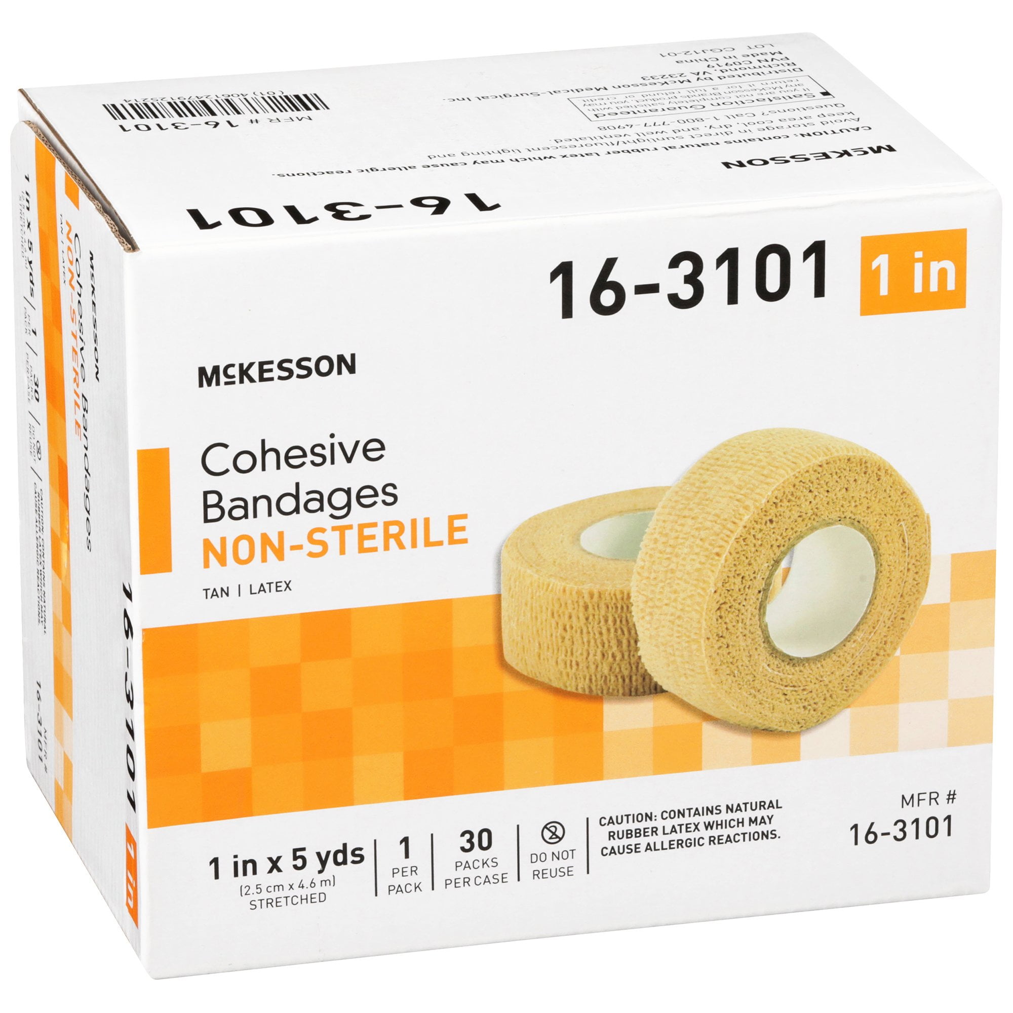McKesson Cohesive Bandages, Self-Adherent Compression Wrap, 1 in x 5 yd, 1 Count, 30 Packs, 30 Total