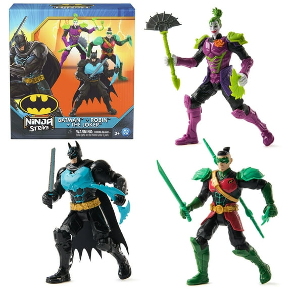 DC Comics Batman Ninja Strike 6-Inch 3-Pack Battle Set with Batman Robin Joker Figures and Pop-Out Ninja Accessories for Kids Ages 3 and Up