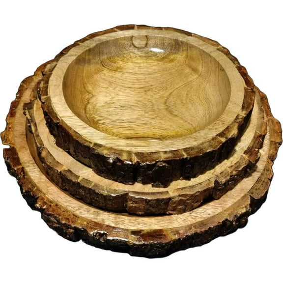 VintiquE Wooden Handmade Serving Tray Salad Bowl II Serving Platter Tray II Set of 3 Log for Serving Bark Wooden Tray (Size :- (Small 8 inch) (Medium 10 inch) (Large 12 inch)