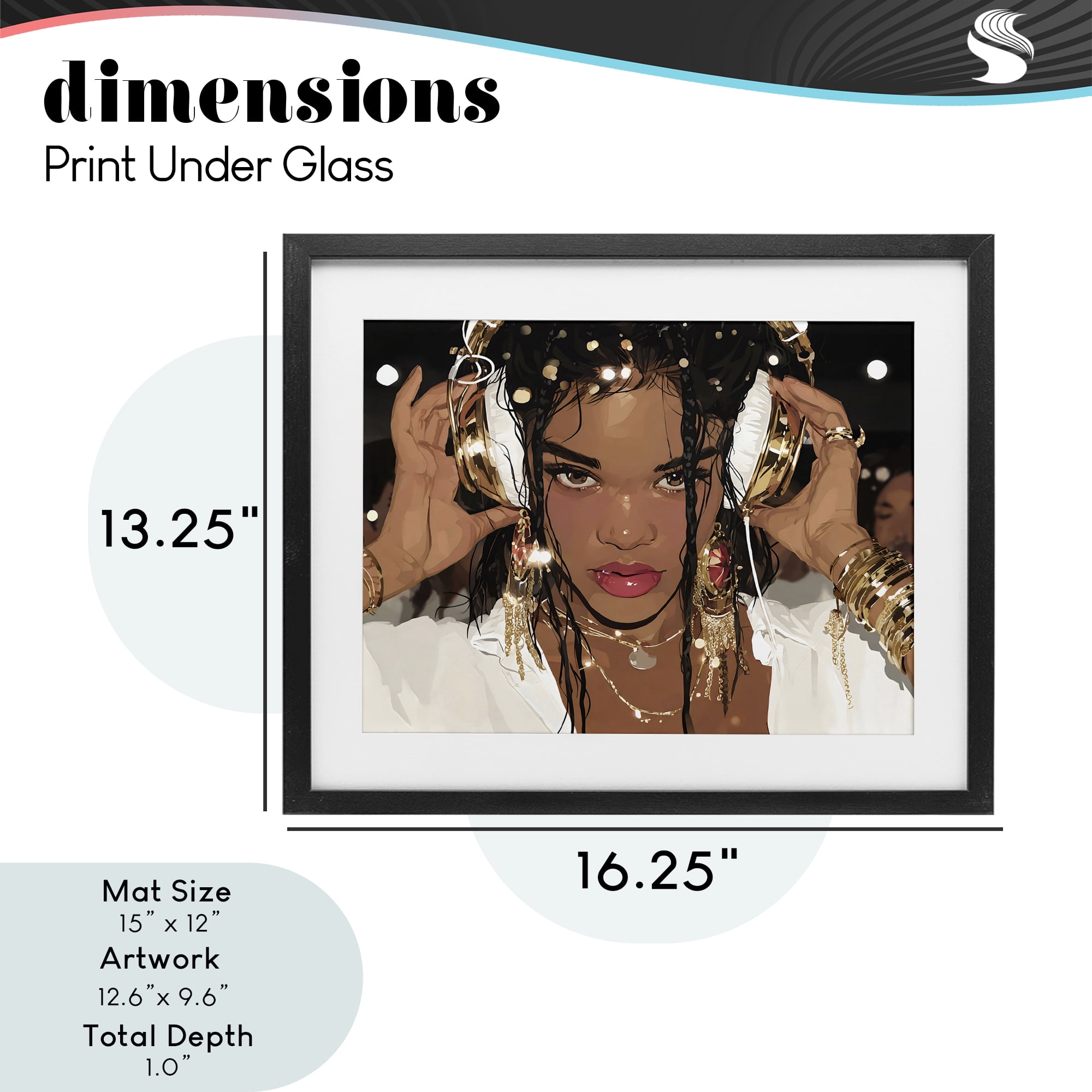 Stupell Industries Gold Headphones Glam Female Black Framed Print Under Glass, design by Franklyn Gregory