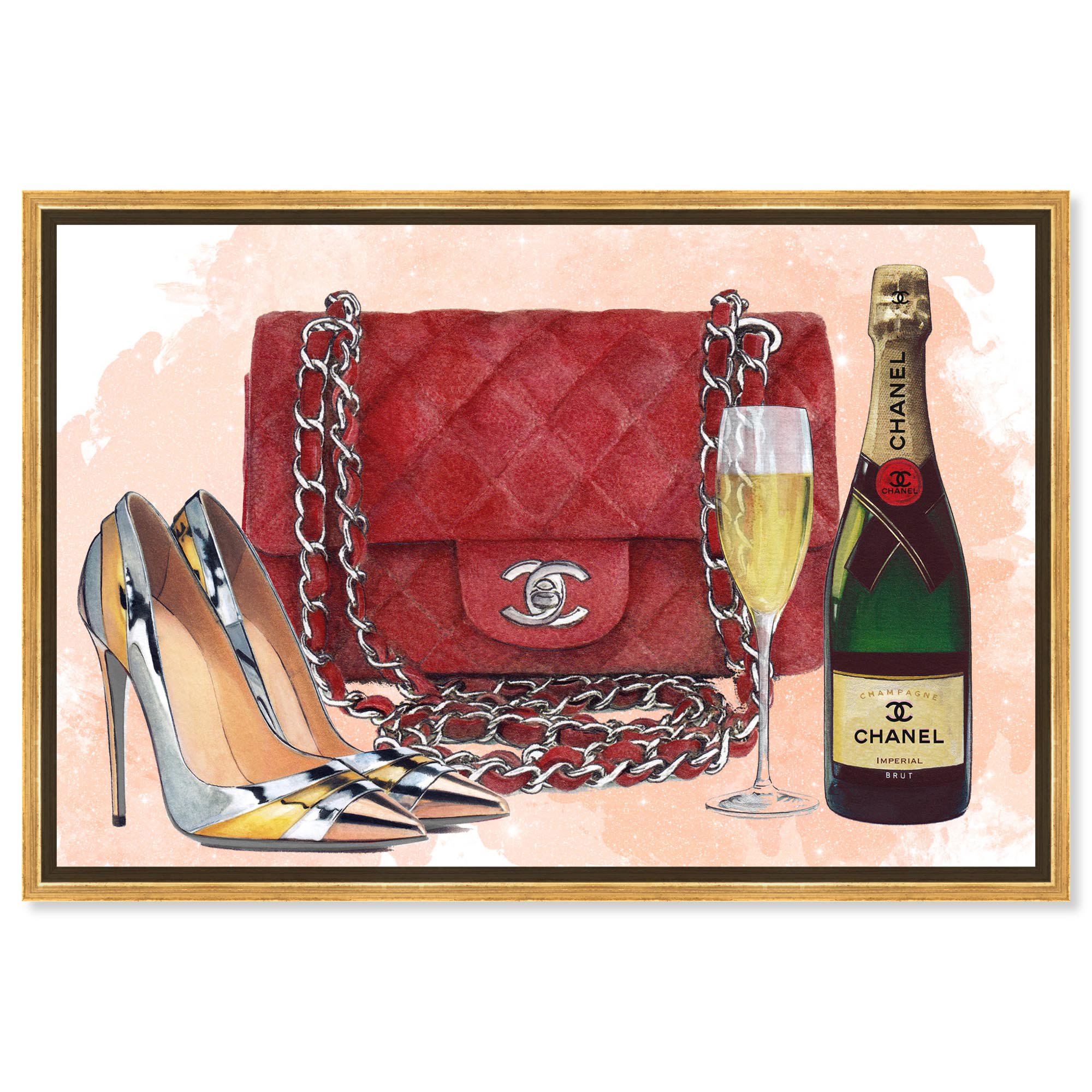 Classy Evening Essentials Canvas Fashion Glam Art by Art Remedy, Gold Frame, 54" x 36"