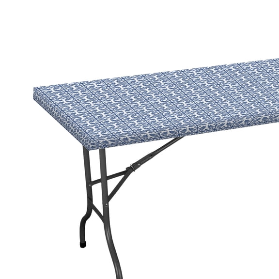 Uxcell 90"x30" Rectangle Plastic Tablecloth, Waterproof Elastic Fitted Table Covers for Picnic/Camping/Outdoor [Dark Blue]
