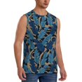 thumbnail image 2 of Bixox Men's Blue Leaves A Printed Shirt Sleeveless Fitness Tank Top-XX-Large, 2 of 5