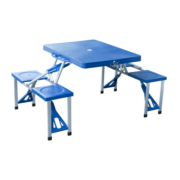 Outdoor Portable Suitcase Folding Picnic Table w/ 4 Seats - Blue ...