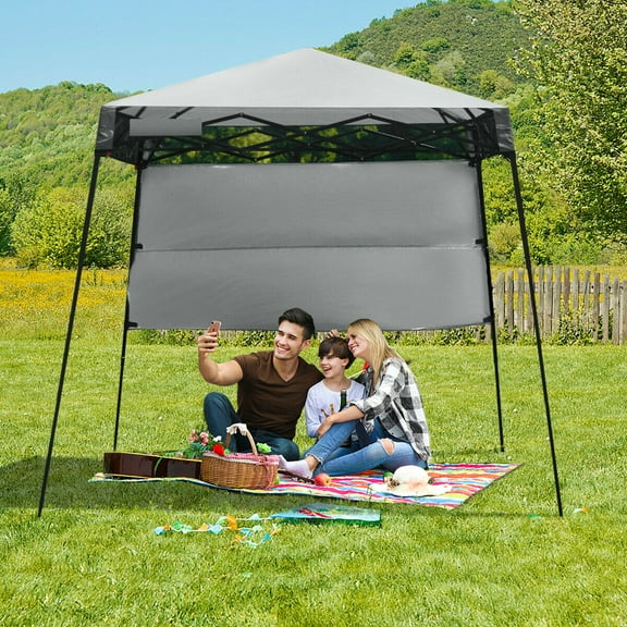 Gymax 7x7 FT Slant Leg Pop-up Canopy Tent Shelter Adjustable Portable Carry Bag Gray