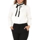 thumbnail image 1 of Blusa de oficina para mujer Allegra K, con cuello de volantes, de manga larga, con cintilla y botones, color blanco, talla L, 1 of 7