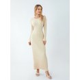 thumbnail image 5 of Wsevypo-Vestido largo acanalado de punto para mujer, ropa de calle informal de manga larga con cuello redondo, Color sólido, primavera y otoño, 5 of 5