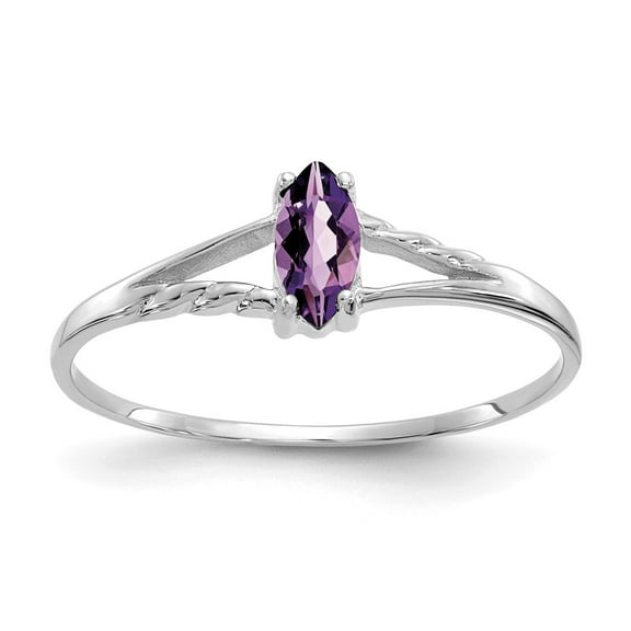 10K White Gold Ring Band with Stones (02) February Amethyst Marquise Purple