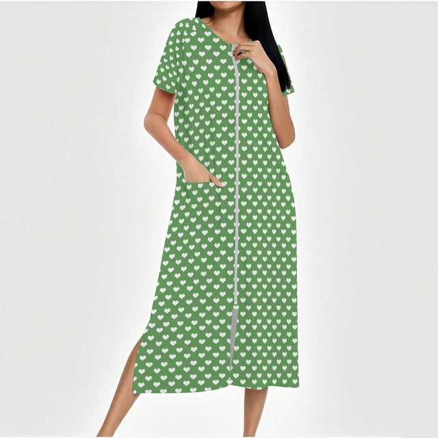 Camisón largo con cremallera para mujer, bata de punto, largo completo, color degradado, con bolsillos