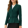 thumbnail image 4 of MODA NOVA Juniors Notched Lapel Long Sleeves Belted Work Office Peplum Blazer Dark Green XS, 4 of 5