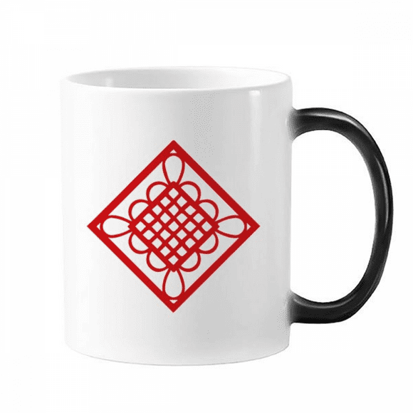 red chinese knot paper cut changing color mug morphing heat sensitive cup with handles 350 ml