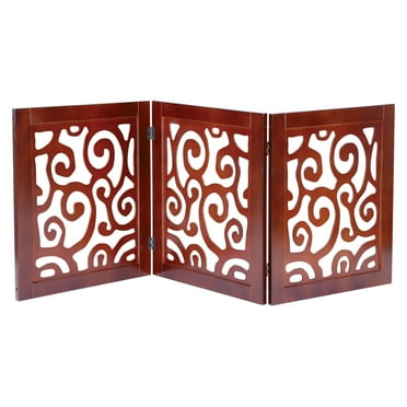 Etna Products Wooden Scroll Design Free Standing Pet Gate. Adjustable Foldable 3 Panel Dog Gate , 45"X19"H for Small Dogs, Keeps Pets Safe Indoors/Outdoors, Fully Assembled
