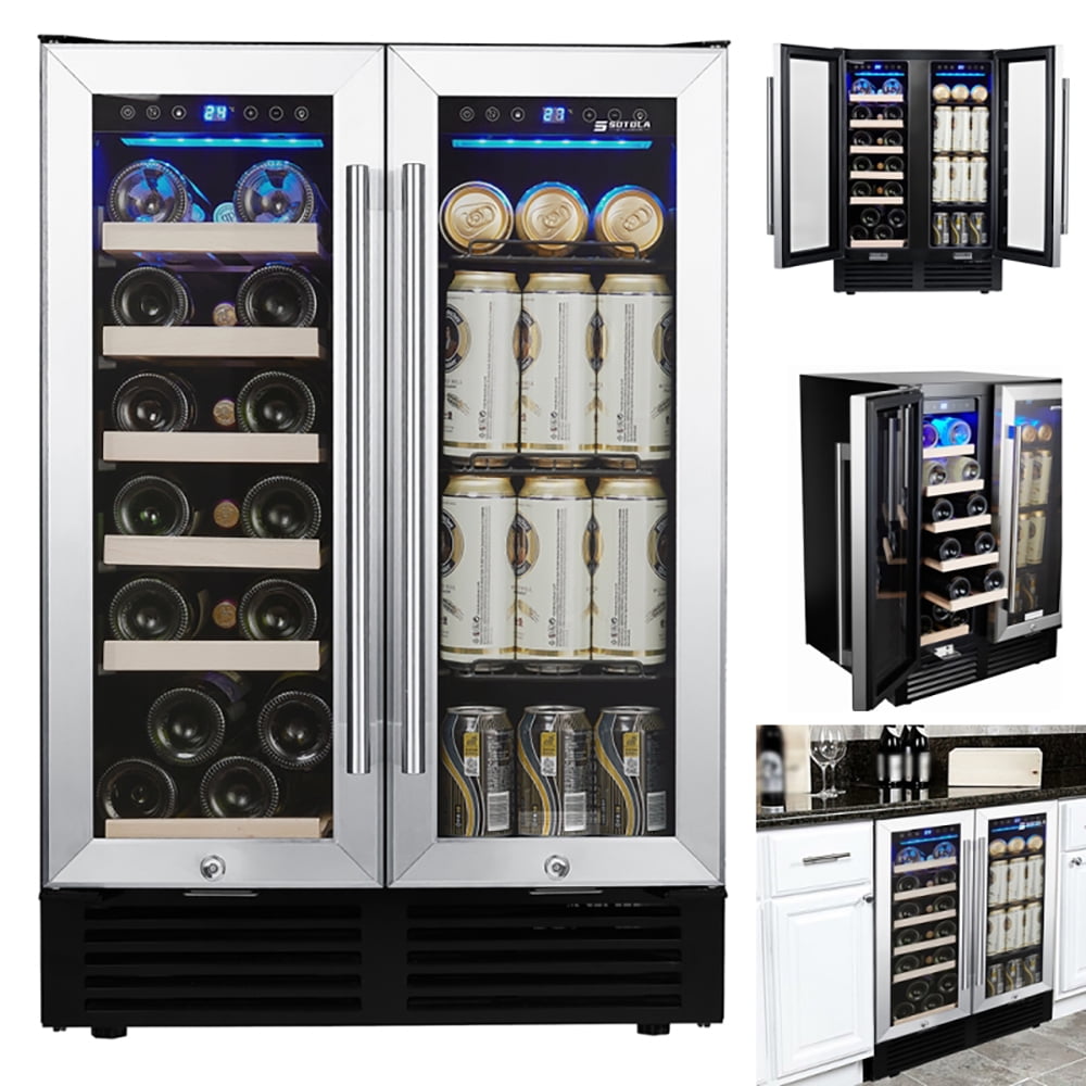 Goory Wine Cooler 24'' Temperature Memory Fridges Quiet Bar With Two Glass Door Freezers