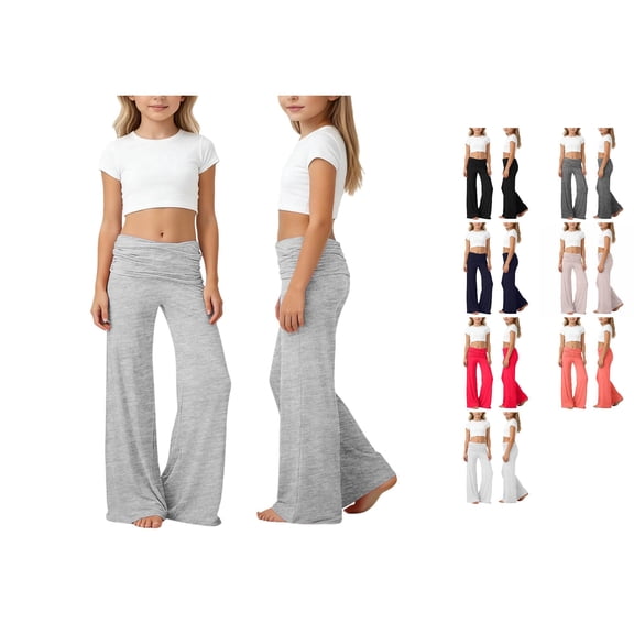 RTKFRFLM Girls Flare Yoga Pants Foldover Waist Wide Leg Relaxed Fit Joggers Grey 13-14 Years