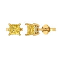 thumbnail image 2 of 1.5 Ct Princess Cut Studs Yellow Crystal 18K Yellow Solid Gold Everyday Dainty Earrings Push Back, 2 of 7
