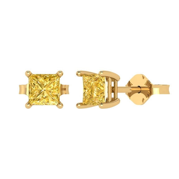 Clara Pucci 1.5Ct Yellow Princess Cut VVS1 Push Back Stud 18k Solid hypoallergenic Gold Designer Earrings For April