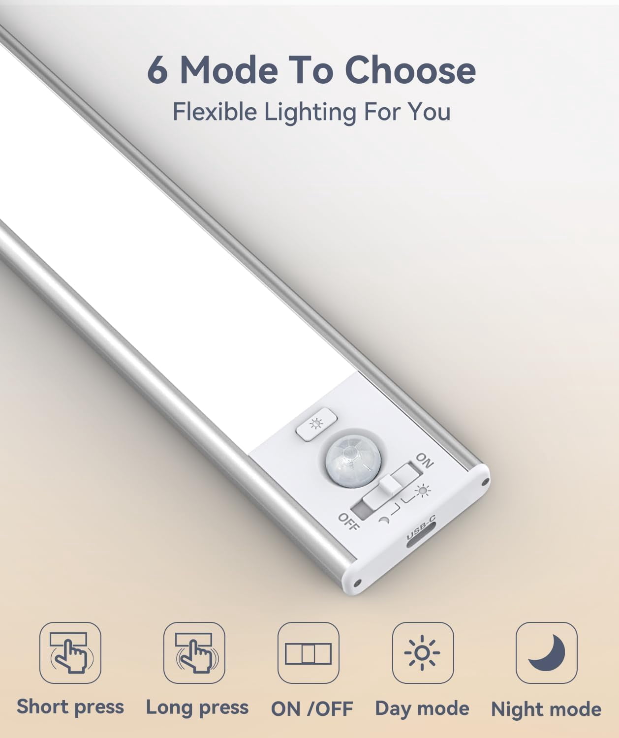 13inch Under Cabinet Lighting, 3200mAh Rechar able Motion Sensor Light Indoor, LED Battery Operated Cabinet Lights, Dimmable Closet Light, Wireless Under Counter Lights for Kitchen (2pack)