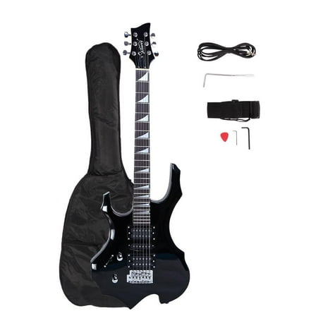 Glarry Flame Left Hand Electric Guitar with Bag for Beginners, Black
