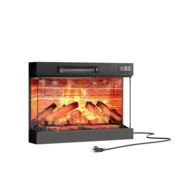 LGHM 23" 3-Sided Electric Fireplace Insert Heater 1400W, Indoor Fireplace with Red Brick Background for Bedroom, Living Room