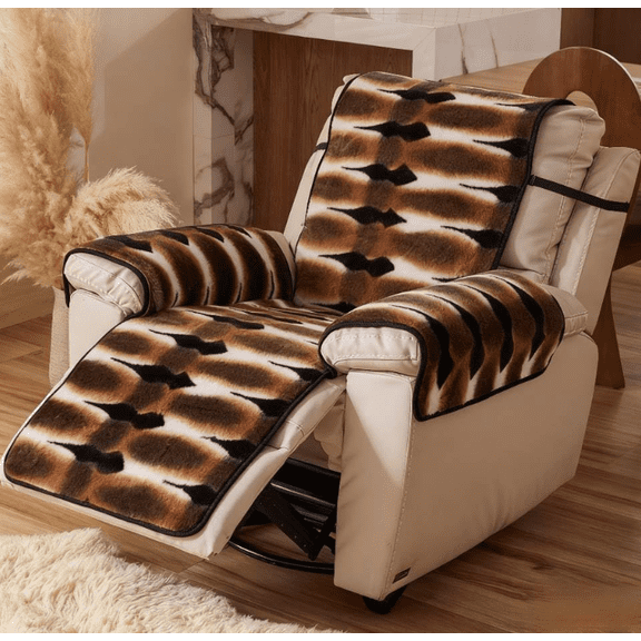 Leopard Print Fuzzy Recliner Cover, Super Soft Plush Non-Slip Chair Slipcover for Living Room Couch, Loveseat